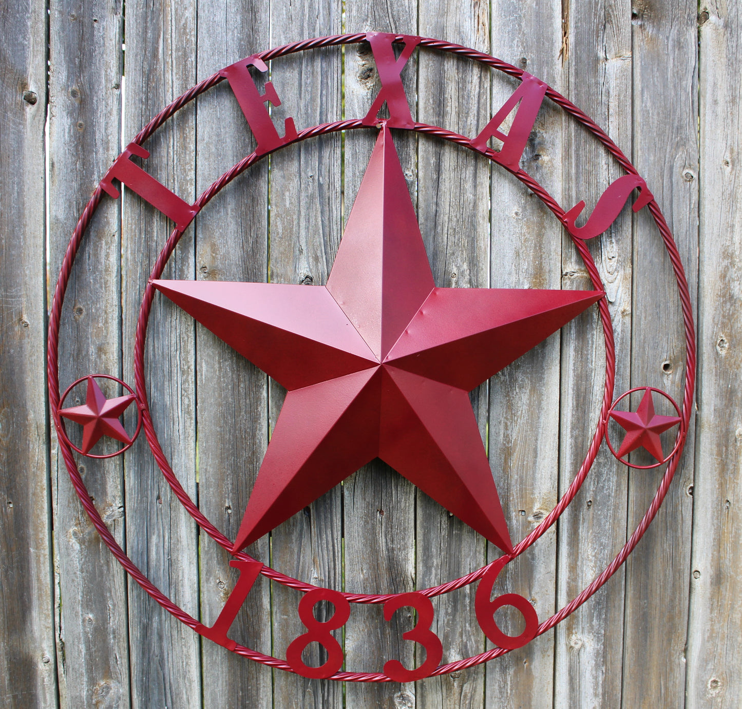 RUSTIC BURGUNDY RED TEXAS 1836 BARN LONE STAR METAL ART WESTERN HOME DECOR BRAND NEW, 24", 32", 36", 40", 44", 50"