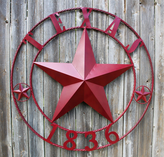 RUSTIC BURGUNDY RED TEXAS 1836 BARN LONE STAR METAL ART WESTERN HOME DECOR BRAND NEW, 24", 32", 36", 40", 44", 50"