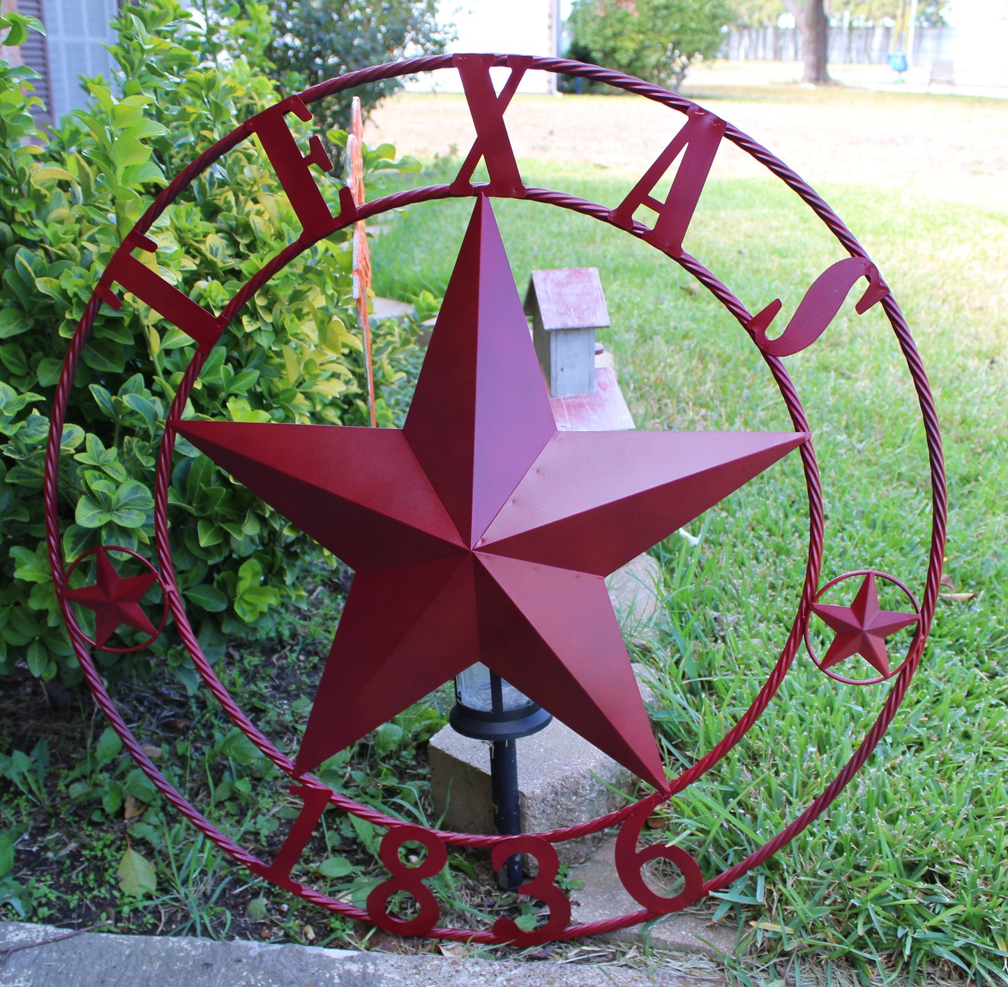 RUSTIC BURGUNDY RED TEXAS 1836 BARN LONE STAR METAL ART WESTERN HOME DECOR BRAND NEW, 24", 32", 36", 40", 44", 50"