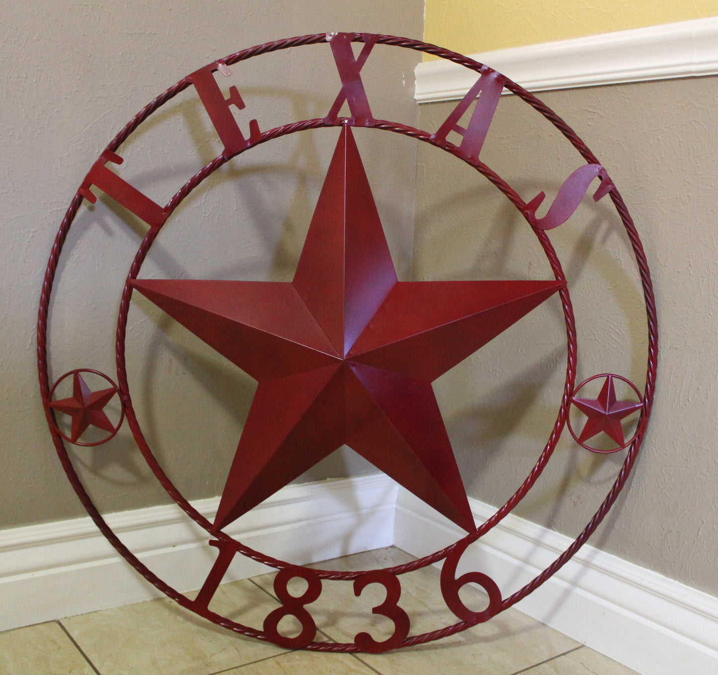 RUSTIC BURGUNDY RED TEXAS 1836 BARN LONE STAR METAL ART WESTERN HOME DECOR BRAND NEW, 24", 32", 36", 40", 44", 50"