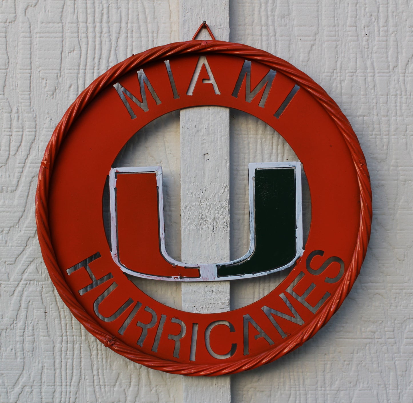 12" MIAMI HURRICANES DISC STYLE CUSTOM METAL VINTAGE CRAFT SIGN HANDMADE