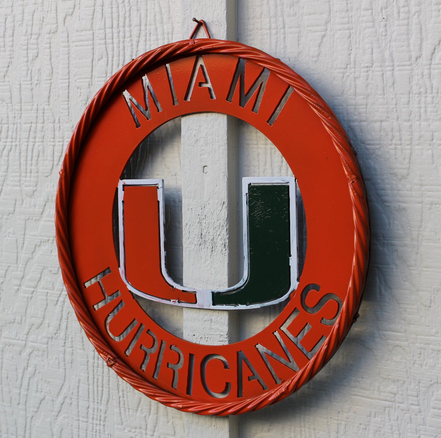 12" MIAMI HURRICANES DISC STYLE CUSTOM METAL VINTAGE CRAFT SIGN HANDMADE
