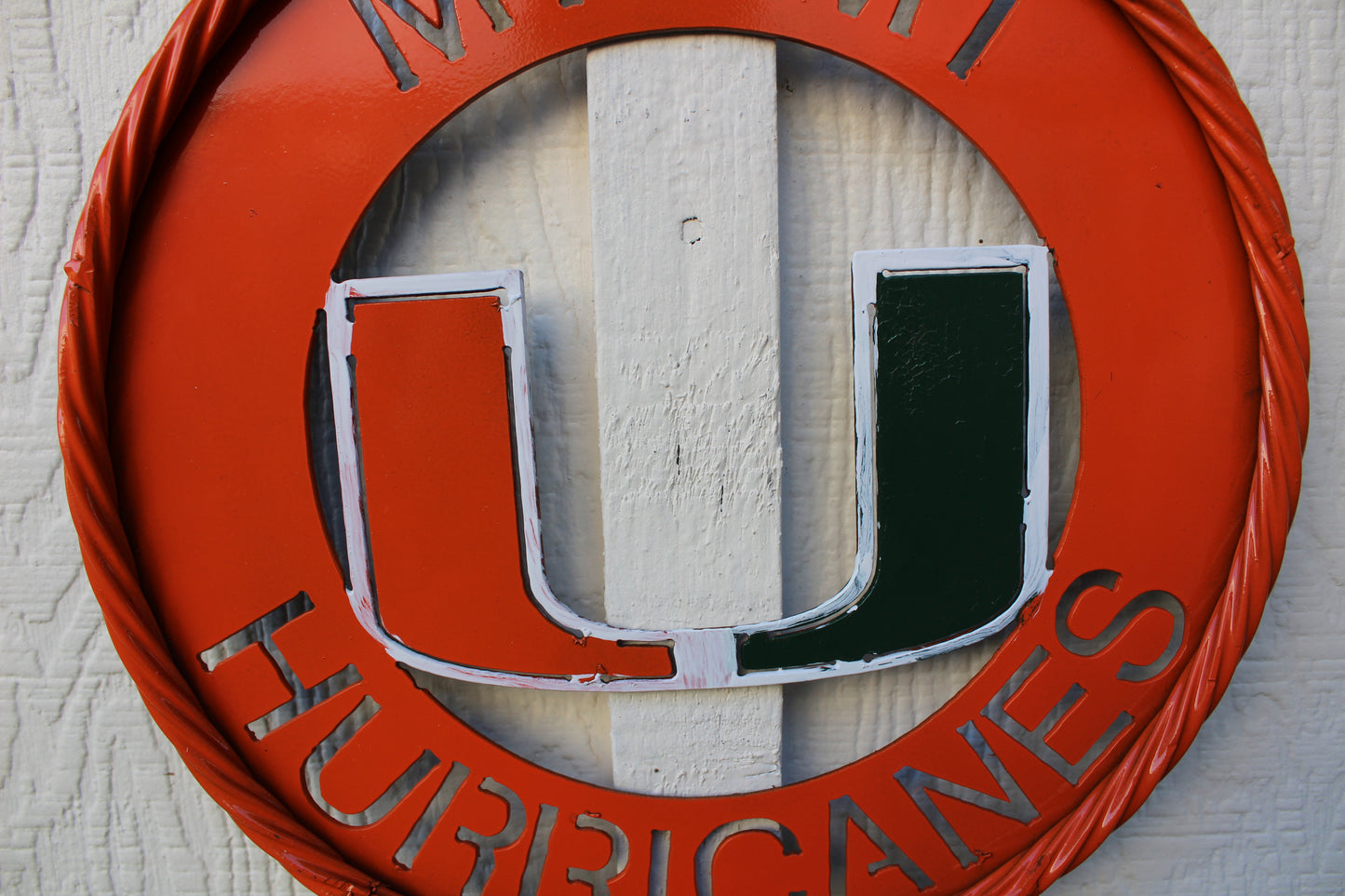 12" MIAMI HURRICANES DISC STYLE CUSTOM METAL VINTAGE CRAFT SIGN HANDMADE