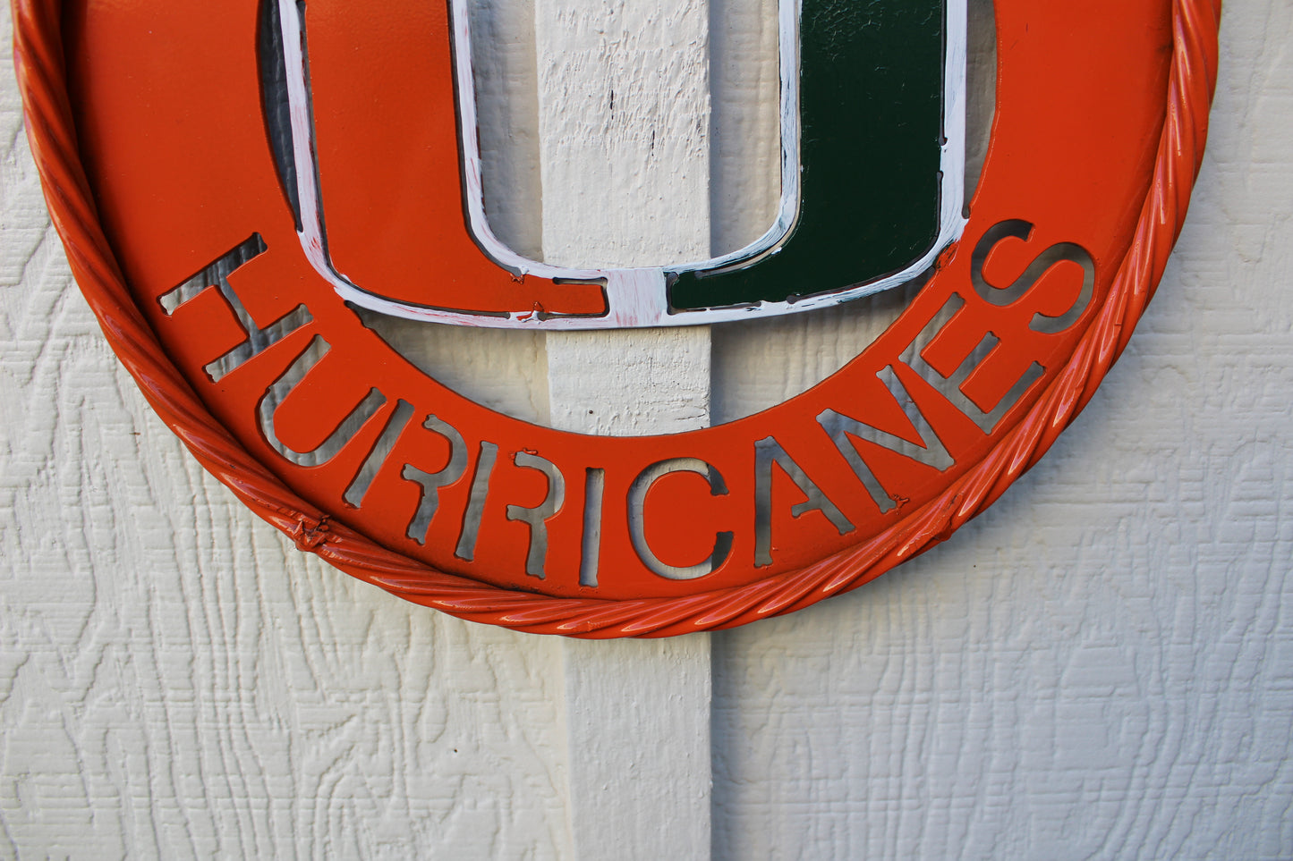 12" MIAMI HURRICANES DISC STYLE CUSTOM METAL VINTAGE CRAFT SIGN HANDMADE