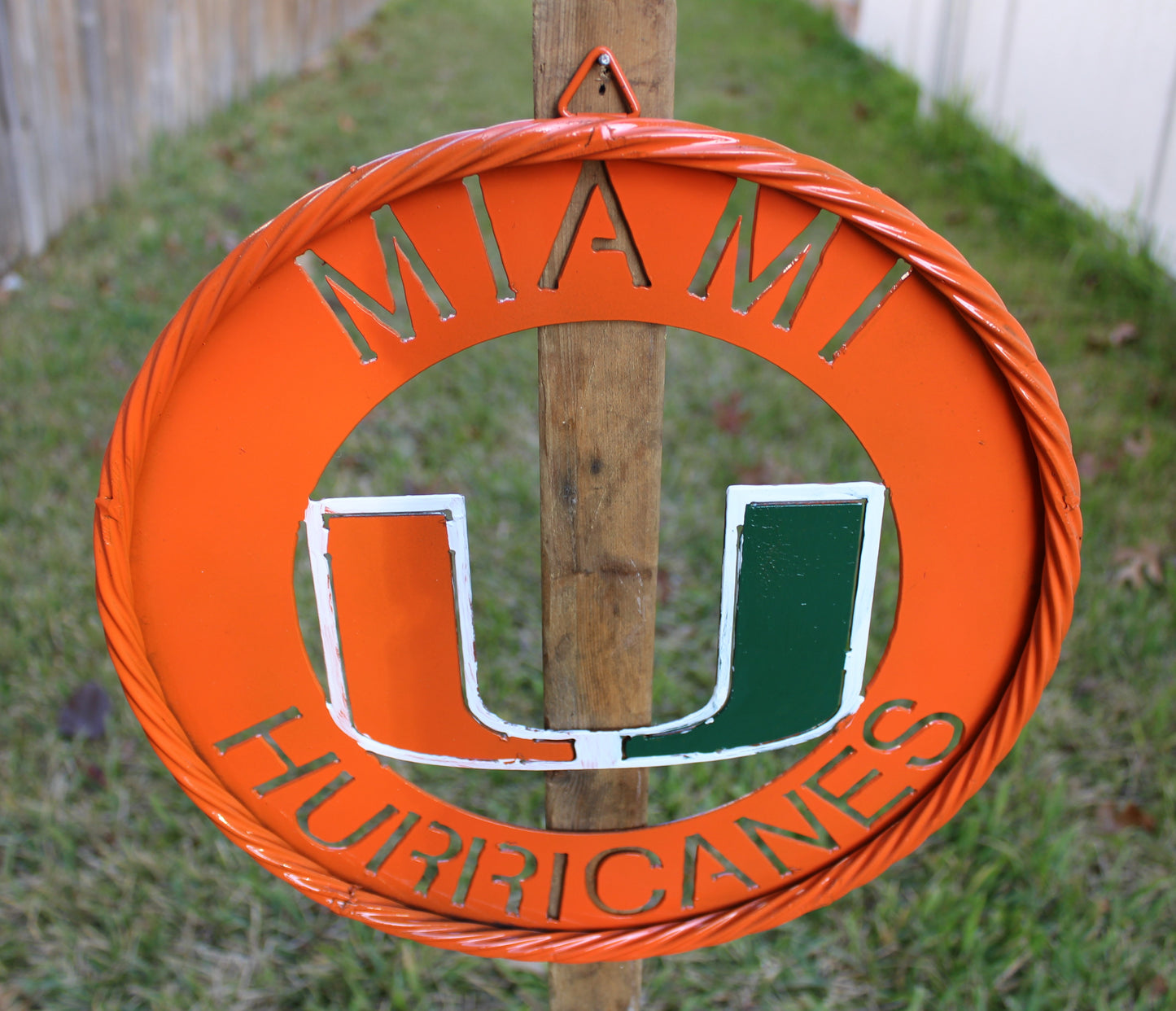 12" MIAMI HURRICANES DISC STYLE CUSTOM METAL VINTAGE CRAFT SIGN HANDMADE