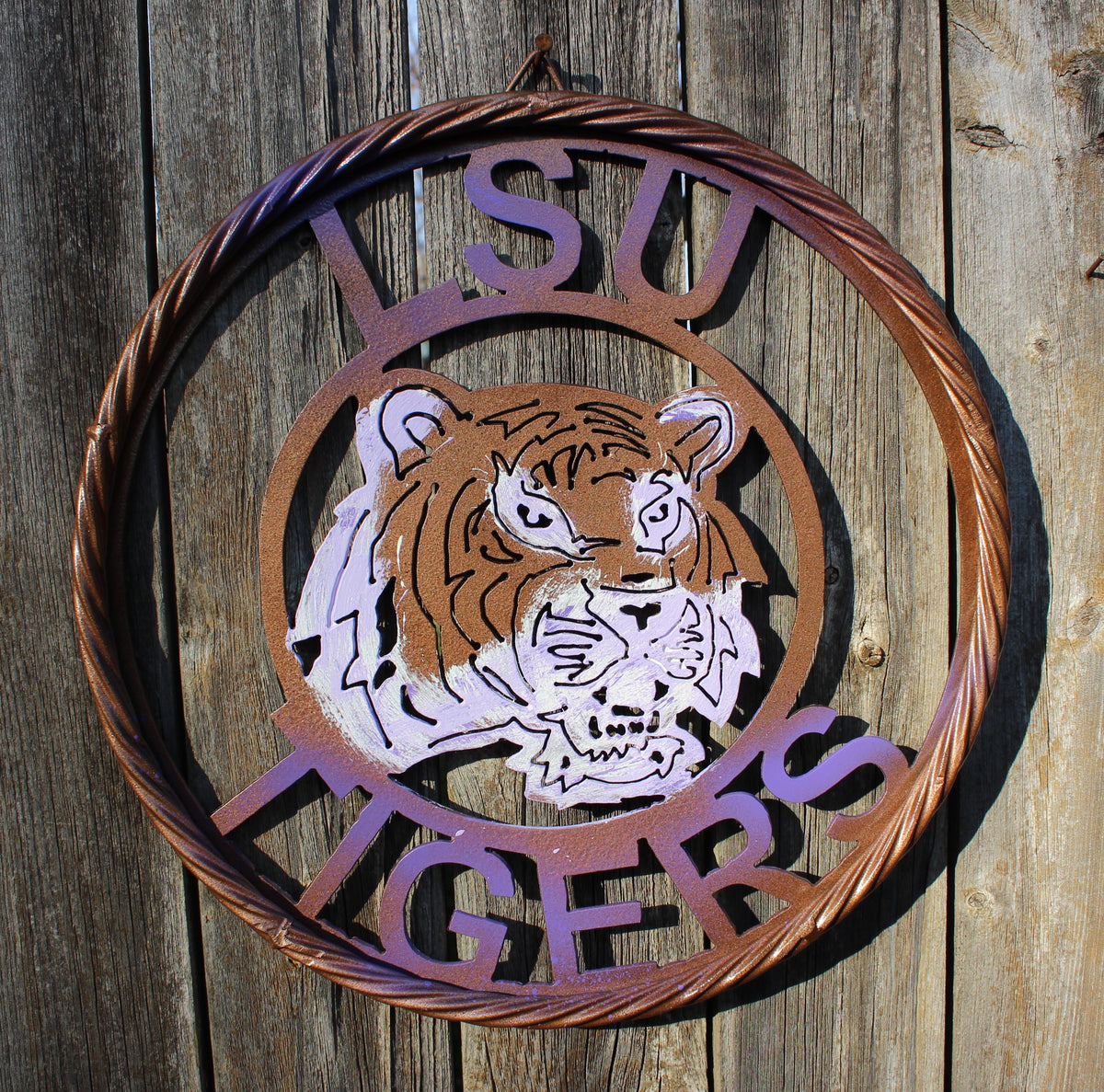 12" LSU TIGERS CUSTOM METAL VINTAGE CRAFT HOME DECOR HANDMADE