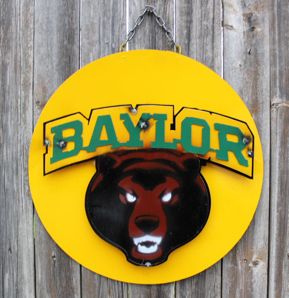 15" BAYLOR BEARS DISC CUSTOM METAL VINTAGE CRAFT SIGN TEAM ART WESTERN HOME DECOR HANDMADE