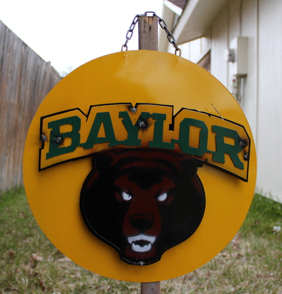 15" BAYLOR BEARS DISC CUSTOM METAL VINTAGE CRAFT SIGN TEAM ART WESTERN HOME DECOR HANDMADE