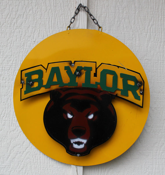 15" BAYLOR BEARS DISC CUSTOM METAL VINTAGE CRAFT SIGN TEAM ART WESTERN HOME DECOR HANDMADE