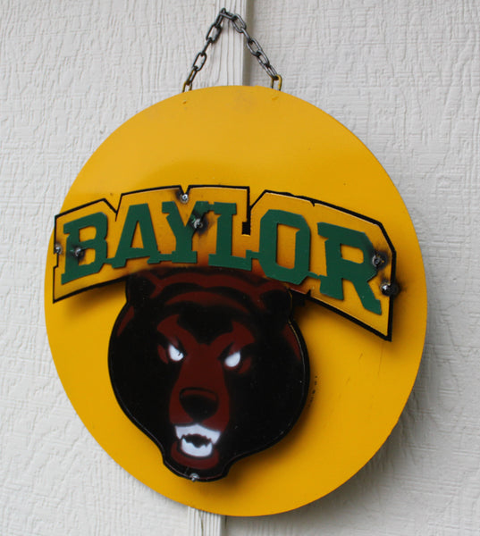 15" BAYLOR BEARS DISC CUSTOM METAL VINTAGE CRAFT SIGN TEAM ART WESTERN HOME DECOR HANDMADE