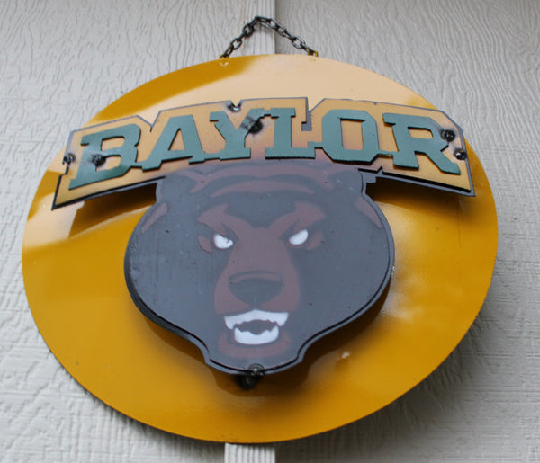 15" BAYLOR BEARS DISC CUSTOM METAL VINTAGE CRAFT SIGN TEAM ART WESTERN HOME DECOR HANDMADE