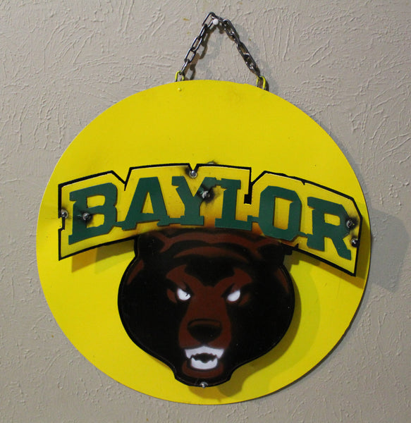 15" BAYLOR BEARS DISC CUSTOM METAL VINTAGE CRAFT SIGN TEAM ART WESTERN HOME DECOR HANDMADE
