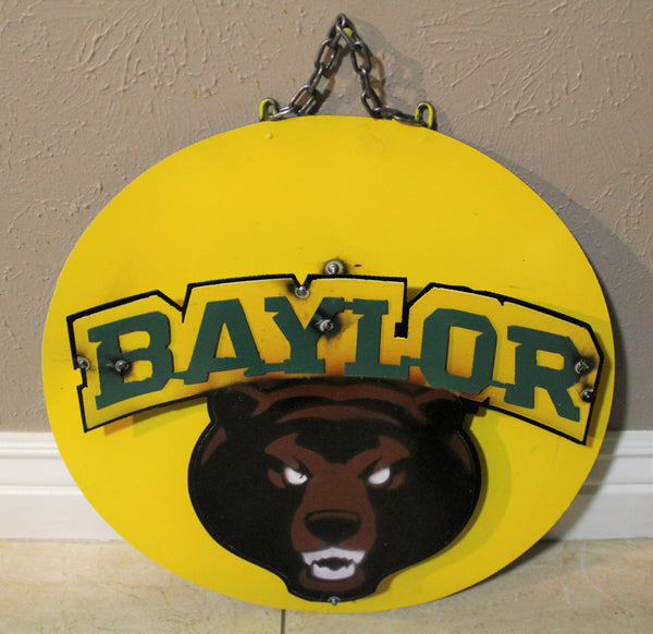 15" BAYLOR BEARS DISC CUSTOM METAL VINTAGE CRAFT SIGN TEAM ART WESTERN HOME DECOR HANDMADE