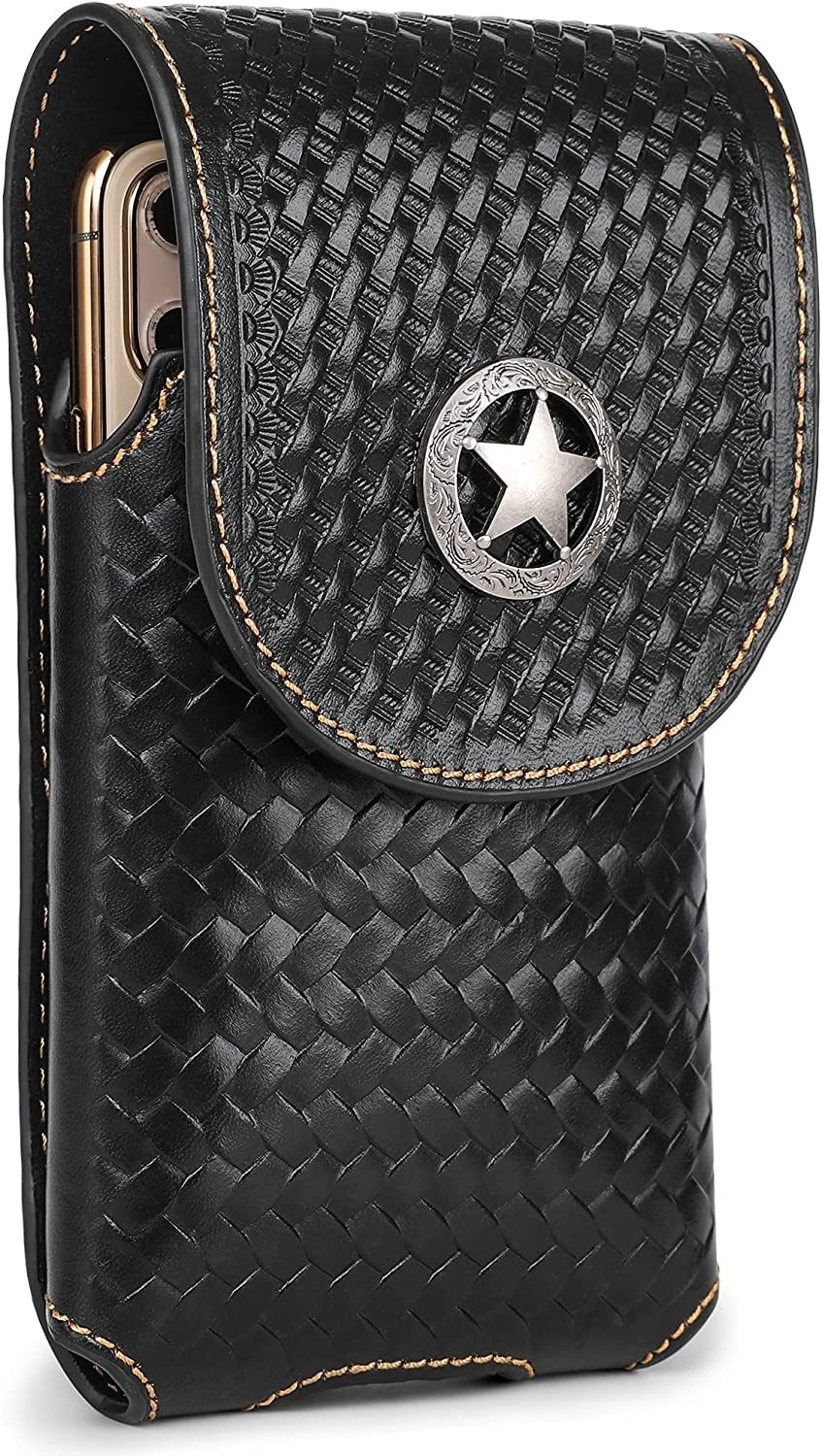 7" LONE STAR BLACK LEATHER STAR POUCH EXTRA LARGE  BELT LOOP HOLSTER CELL PHONE CASE UNIVERSAL OVERSIZE--FREE SHIPPING