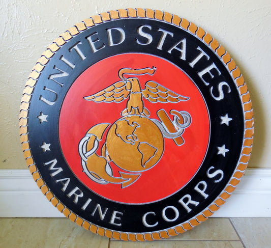 21" UNITED STATES MARINE CORPS MILITARY HAND CARVED WOOD PLAQUE ART CRAFT WESTERN HOME DECOR RUSTIC HANDMADE ART NEW