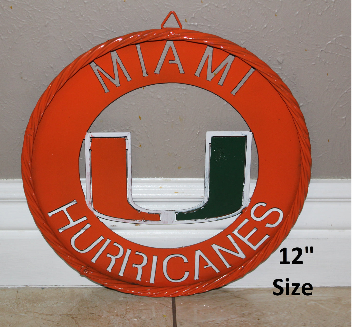12" MIAMI HURRICANES DISC STYLE CUSTOM METAL VINTAGE CRAFT SIGN HANDMADE
