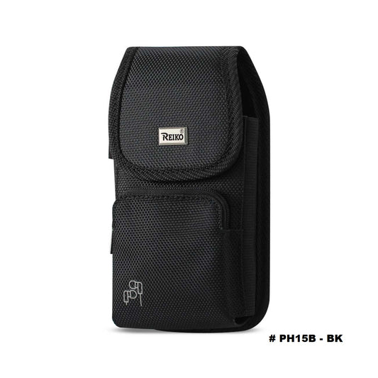 PH15B-BK 7" REIKO XL EXTRA LARGE VERTICAL RUGGED POUCH WITH ZIPPER POCKET VELCO CLOSURE  &  BELT LOOP HOLSTER CELL PHONE CASE UNIVERSAL OVERSIZE -- FREE SHIPPING
