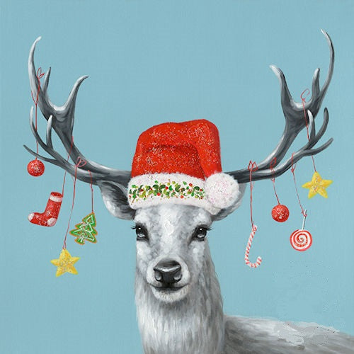 32"x32" X-MAS DEER PORTRAIT CANVAS PICTURE HOME DECOR HANDMADE WALL ART