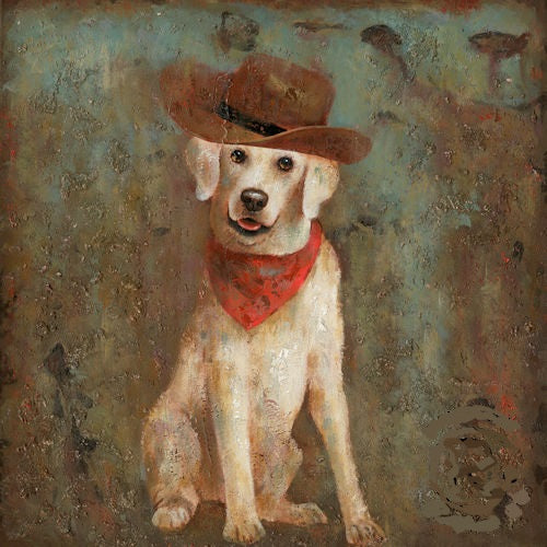 RA0432 32"x32" LABORADOR COWBOY CANVAS PAINTING WESTERN COUNTRY HOME WALL DECOR HANDMADE
