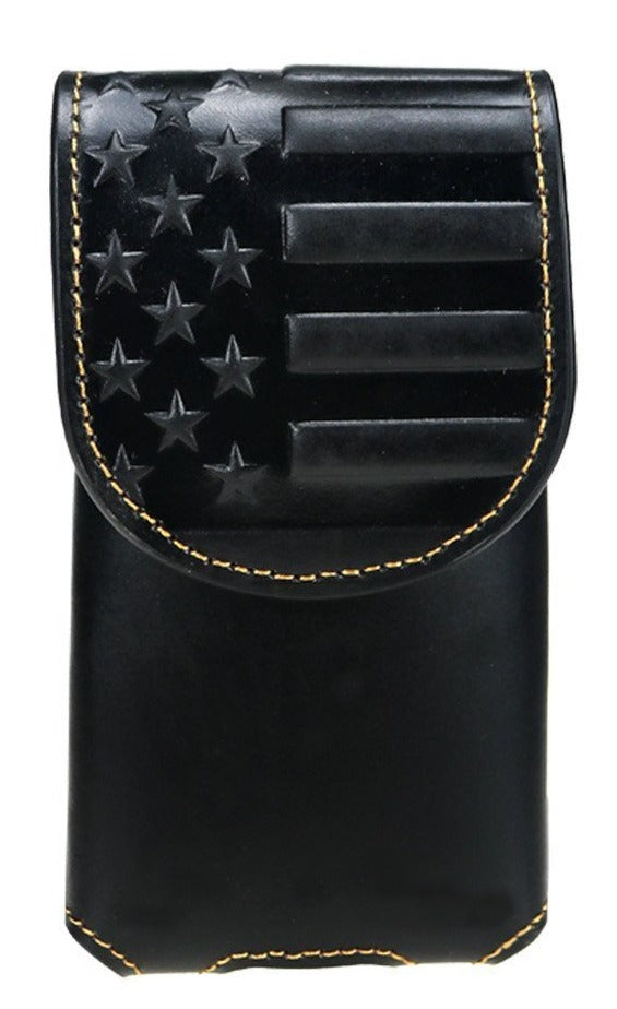 7" USA FLAG LEATHER HOLSTER POUCH BLACK EXTRA LARGE  BELT LOOP CELL PHONE CASE UNIVERSAL OVERSIZE #EH13718