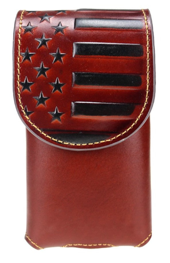 7" USA FLAG LEATHER HOLSTER POUCH BLACK EXTRA LARGE  BELT LOOP CELL PHONE CASE UNIVERSAL OVERSIZE #EH13718