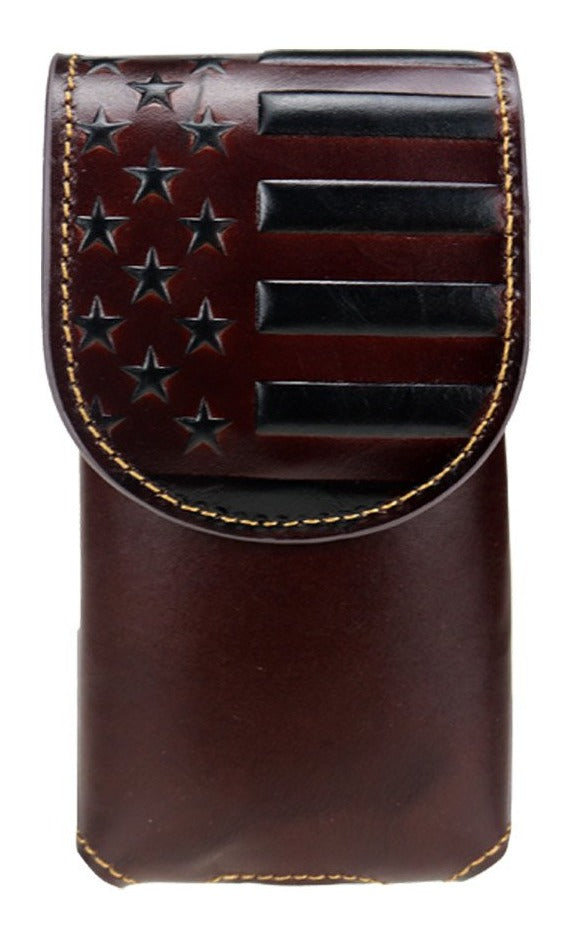 7" USA FLAG LEATHER HOLSTER POUCH BLACK EXTRA LARGE  BELT LOOP CELL PHONE CASE UNIVERSAL OVERSIZE #EH13718