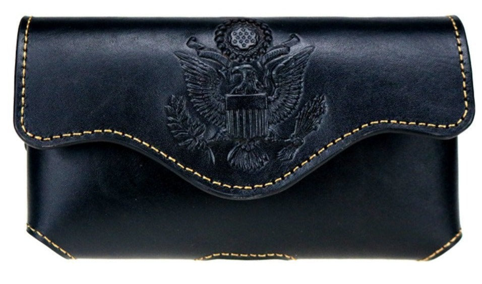 AMERICAN EAGLE 7" BLACK HORIZONTAL LEATHER HOLSTER POUCH EXTRA LARGE  BELT LOOP HOLSTER CELL PHONE CASE UNIVERSAL OVERSIZE #EH13092--FREE SHIPPING