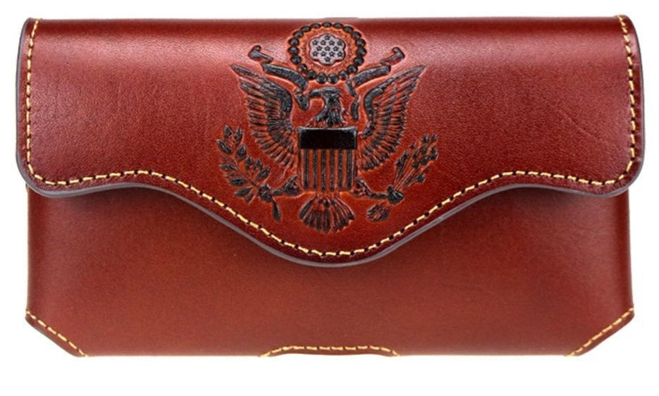 AMERICAN EAGLE 7" BLACK HORIZONTAL LEATHER HOLSTER POUCH EXTRA LARGE  BELT LOOP HOLSTER CELL PHONE CASE UNIVERSAL OVERSIZE #EH13092--FREE SHIPPING