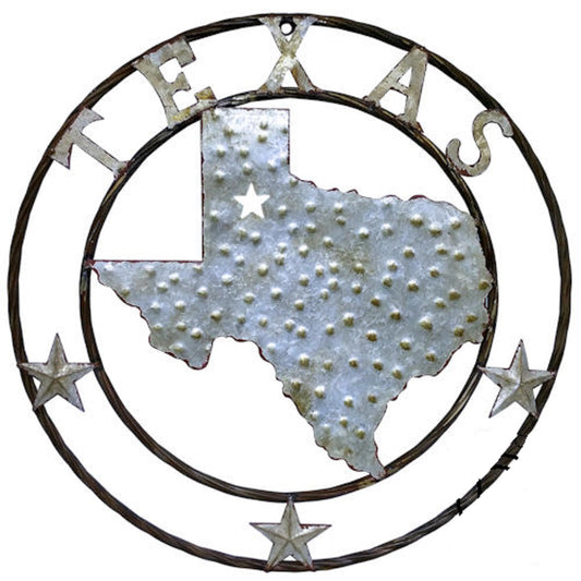 24" GALVANIZED TEXAS MAP METAL BARN STAR WALL ART WESTERN HOME DECOR