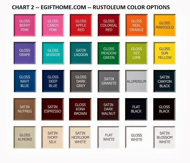 CUSTOM COLOR OPTIONS RUSTOLEUM OIL ENAMEL PAINT CHART RUSTIC FLAT SATIN & MORE