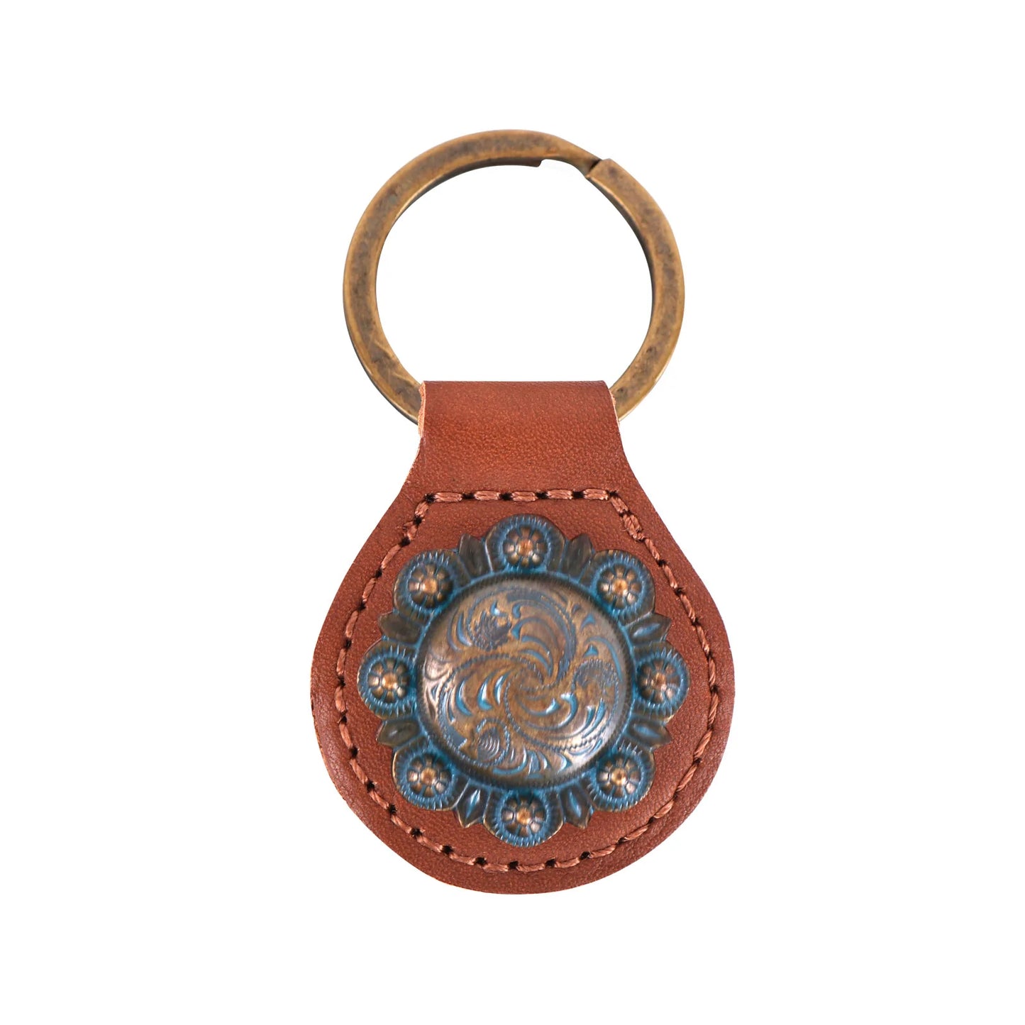 ITEM#MW_RWS-279 ENGRAVED BERRY CONCHO KEY FOB KEYCHAIN REAL GENUINE LEATHER WESTERN FASHION ART NEW --FREE SHIPPING