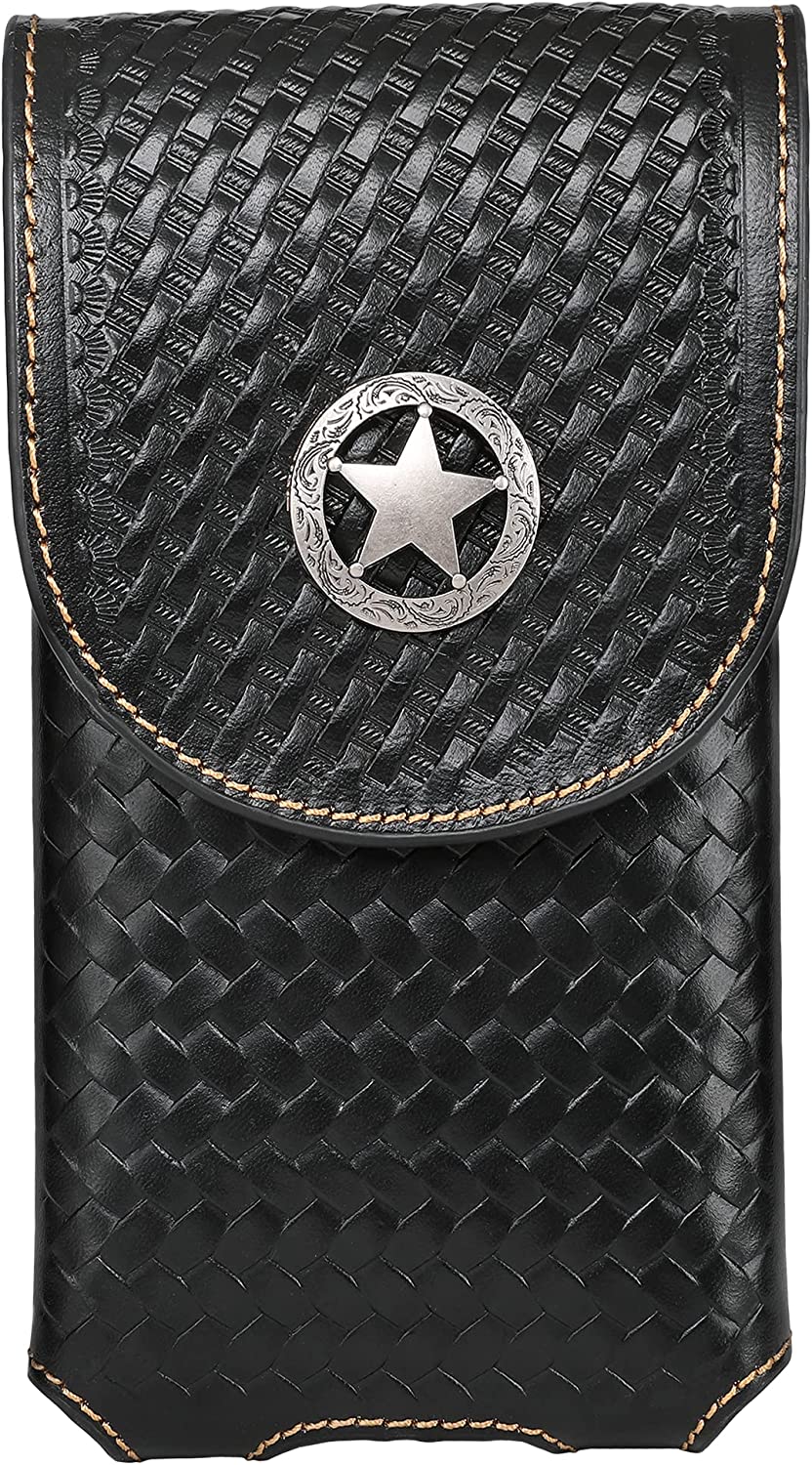 7" LONE STAR BLACK LEATHER STAR POUCH EXTRA LARGE  BELT LOOP HOLSTER CELL PHONE CASE UNIVERSAL OVERSIZE--FREE SHIPPING