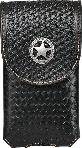 #MW_RLP001 7" LONESTAR BLACK LEATHER POUCH EXTRA LARGE  BELT LOOP HOLSTER CELL PHONE CASE UNIVERSAL OVERSIZE--FREE SHIPPING