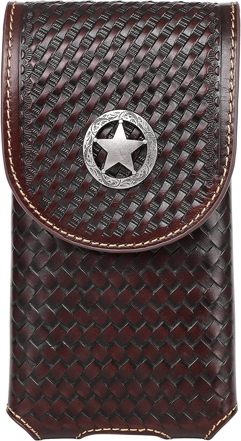 7" LONE STAR LEATHER HOLSTEE COFFEE BROWN STAR POUCH EXTRA LARGE  BELT LOOP CELL PHONE CASE UNIVERSAL OVERSIZE #EH12702--FREE SHIPPING