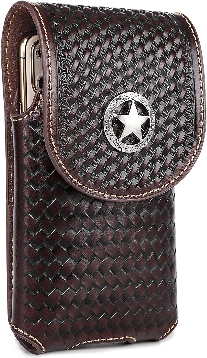 7" LONE STAR LEATHER HOLSTEE COFFEE BROWN STAR POUCH EXTRA LARGE  BELT LOOP CELL PHONE CASE UNIVERSAL OVERSIZE #EH12702--FREE SHIPPING