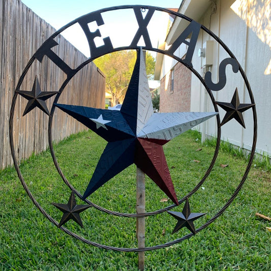 #EH10350 TEXAS LICENSE PLATE BARN STAR METAL LONE STAR TWISTED BROWN RING WESTERN HOME DECOR HANDMADE NEW