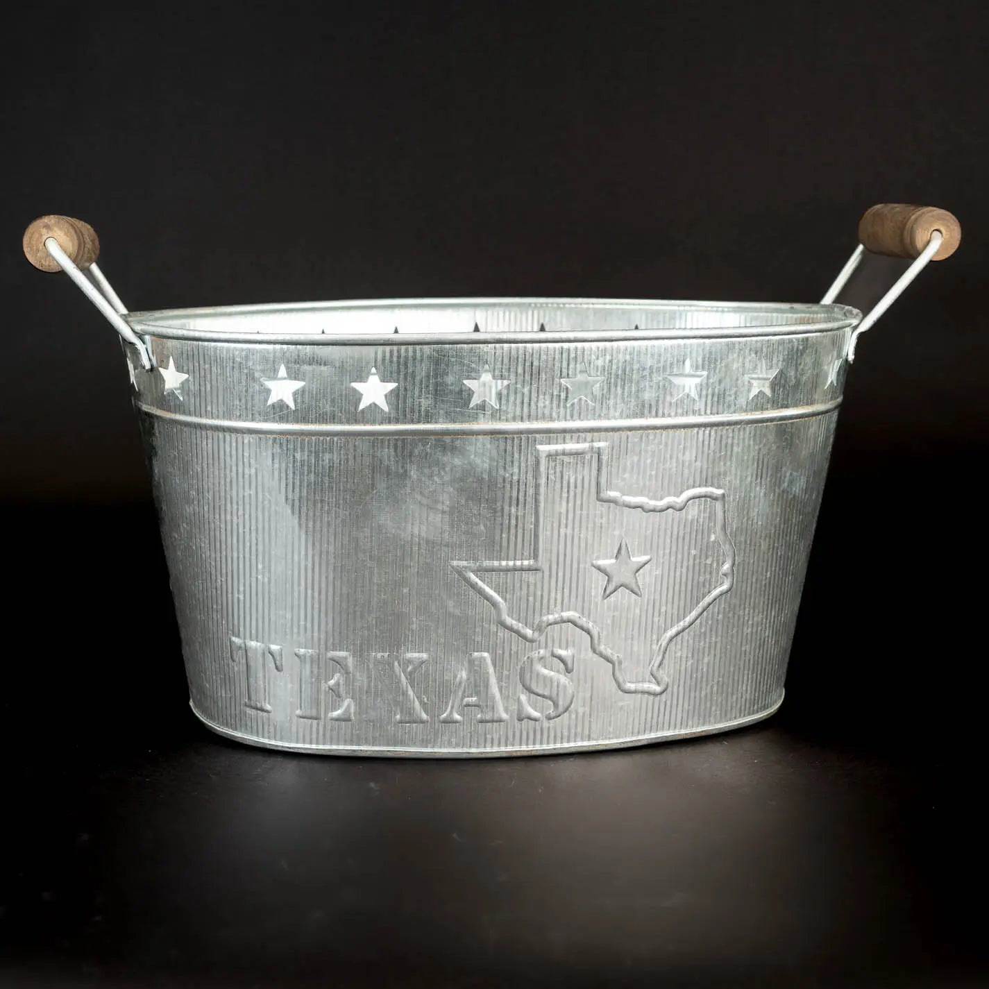 24" TEXAS BUCKET SILVER METAL OVAL TUB BEVERAGE HOLDER WESTERN HOME DECOR HANDMADE NEW #EH12495