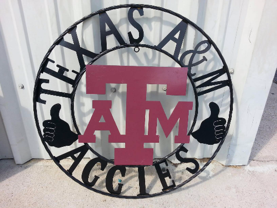 TEXAS A&M, GIGEM AGGIES THUMBS UP METAL CUSTOM VINTAGE CRAFT TEAM SIGN HANDMADE