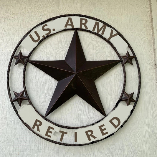 US ARMY RETIRED BARN 3d STAR CUSTOM NAME STAR VINTAGE METAL CRAFT ART WESTERN HOME DECOR RUSTIC BRONZE