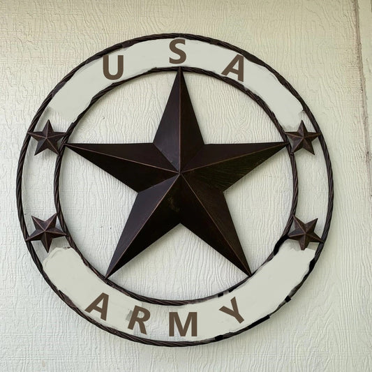 USA ARMY BARN 3d STAR CUSTOM NAME STAR VINTAGE METAL CRAFT ART WESTERN HOME DECOR RUSTIC BROWN SIZE:24",32",36",40",42",44",46",50"