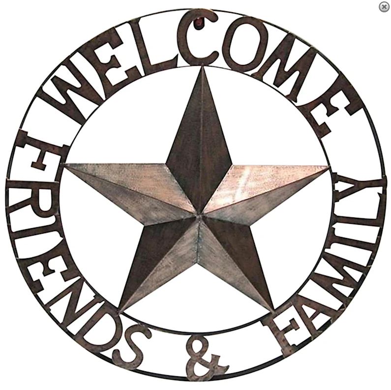 WELCOME FRIENDS FAMILY BARN METAL STAR WALL ART BRONZE WESTERN HOME DECOR HANDMADE NEW #EH13339