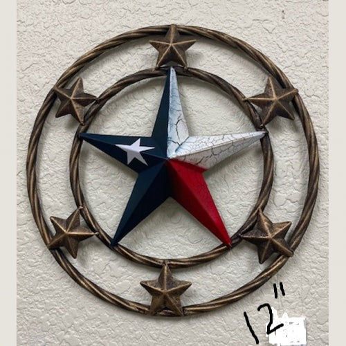 MULTI STAR CRACKLE STAR TWIST ROPE RING RED WHITE BLUE METAL STAR WESTERN HOME DECOR HANDMADE NEW #EH12072