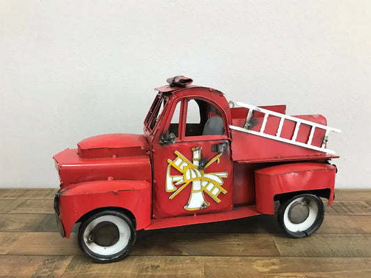 FIRE TRUCK 20" RED PICKUP TRUCK METAL ART FIGURINE OUTDOOR & INDOOR GARDEN WESTERN HOME DECOR HANDMADE NEW: 20"Lx 10"W x 12" H #EH12521
