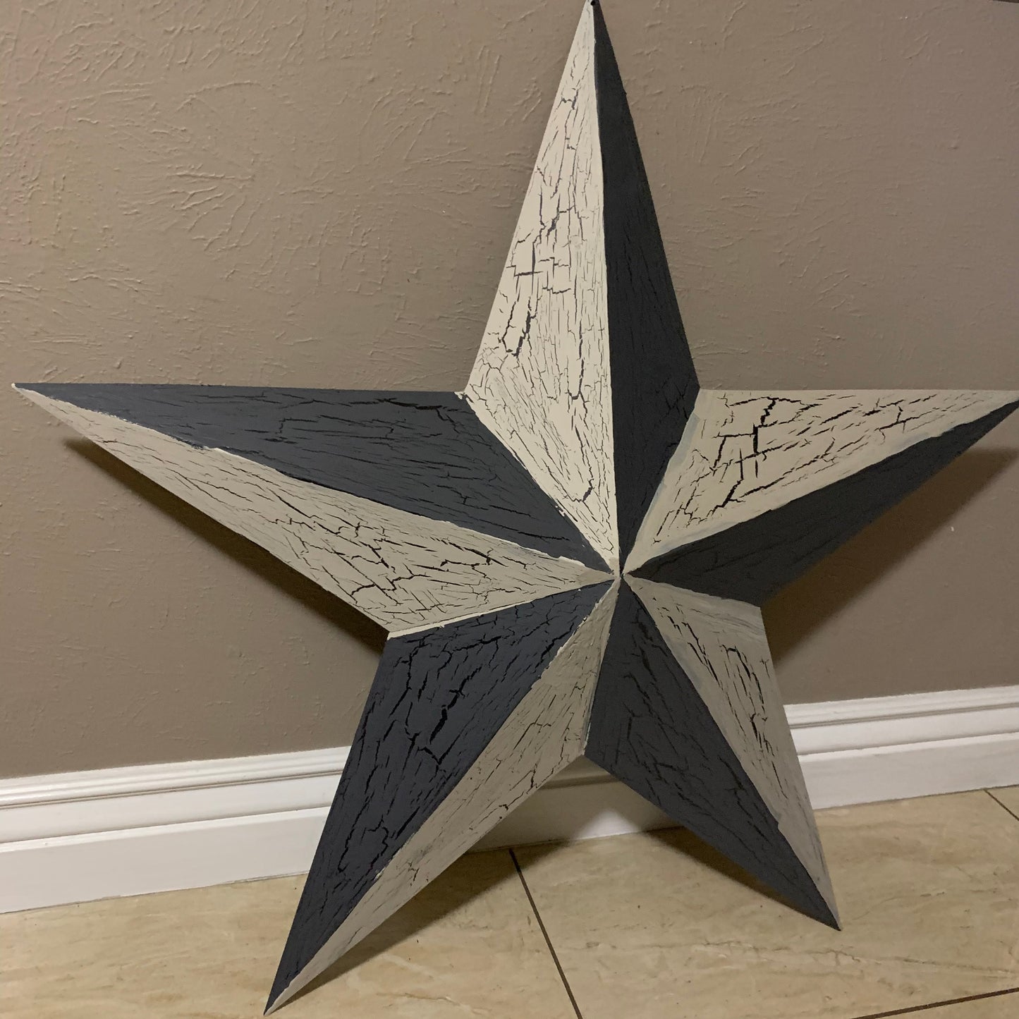 CRACKLE STYLE BEIGE & BLACK METAL BARN STAR METAL WALL ART WESTERN HOME DECOR RUSTIC NEW