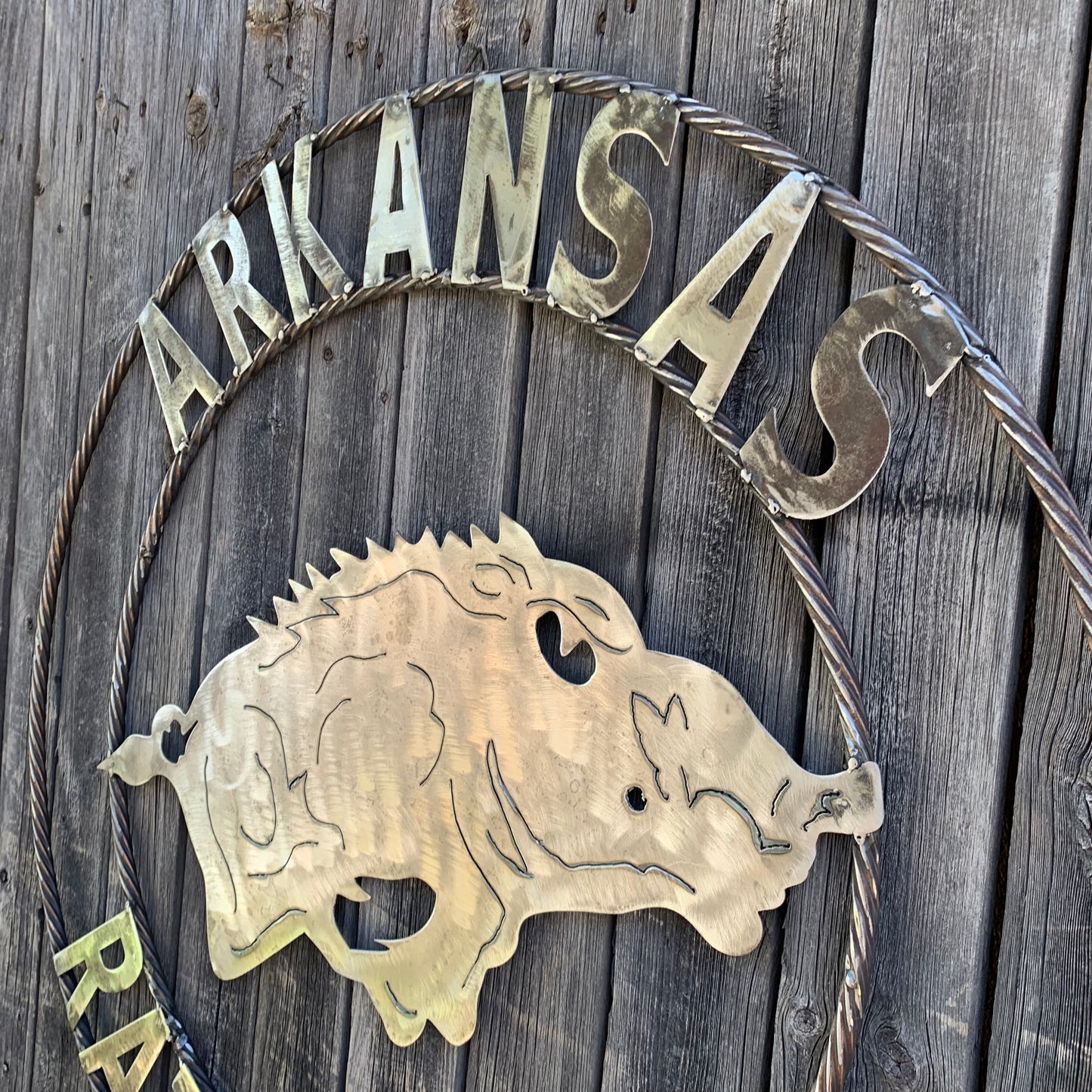ARKANSAS RAZORBACKS CUSTOM RAW METAL VINTAGE CRAFT TEAM SIGN OFFICIAL LICENSED PRODUCT