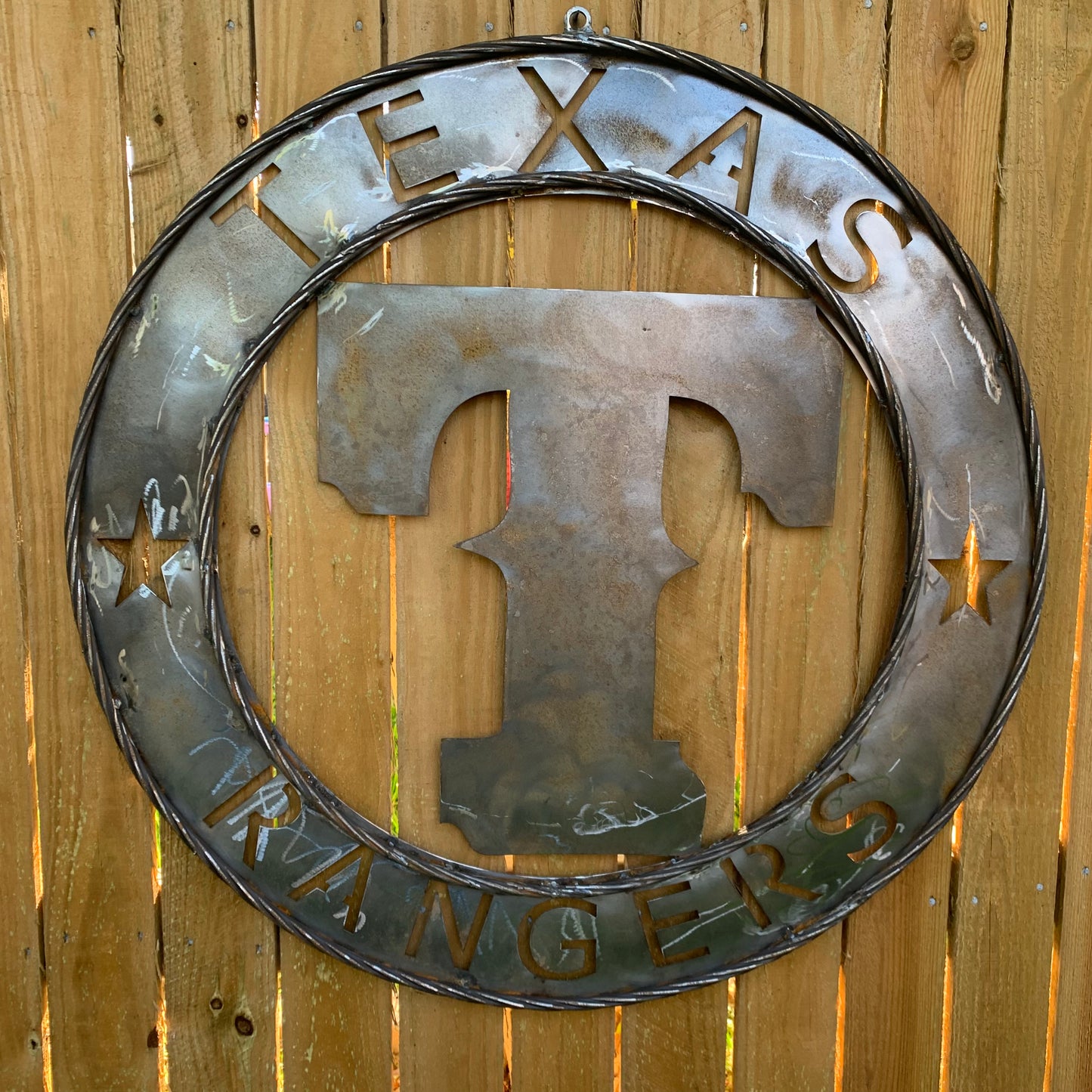 12", 18", 24", 32" TEXAS RANGERS CUSTOM RAW METAL VINTAGE CRAFT TEAM SIGN WIDE BAND RING DISC HANDMADE