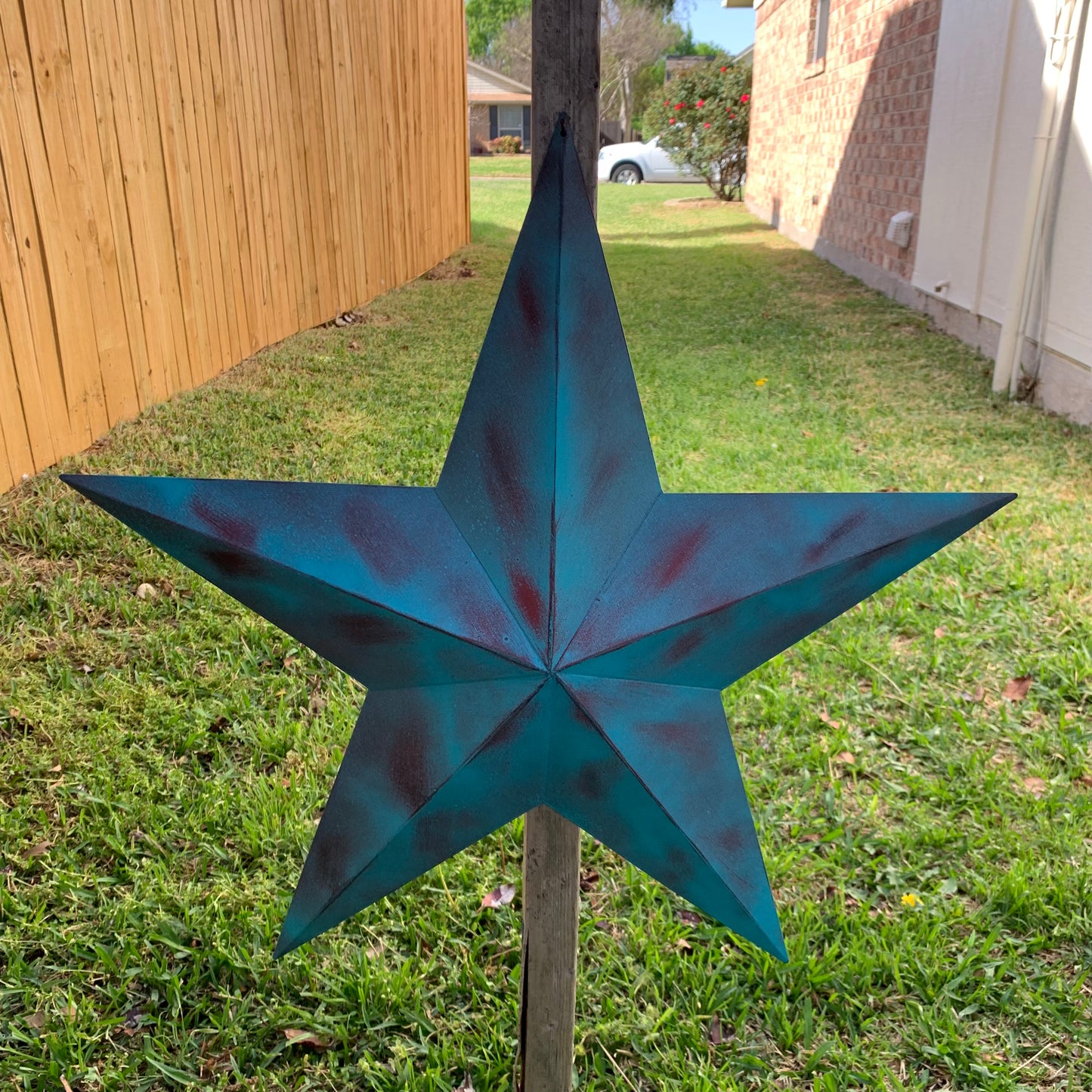 #EH10480 TURQUOISE DISTRESSED TWO TONE BARN STAR METAL ART WESTERN HOME DECOR HANDMADE NEW