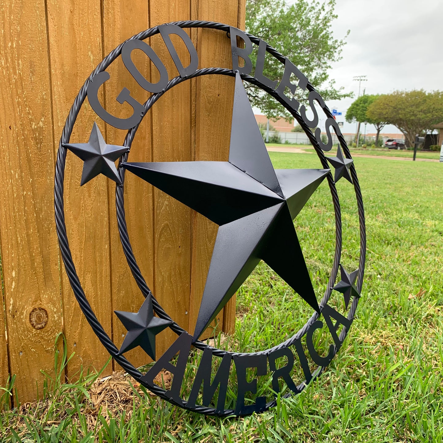 GOD BLESS AMERICA NAVY BLUE METAL BARN STAR RING ART WESTERN HOME DECOR NEW-#EH10131