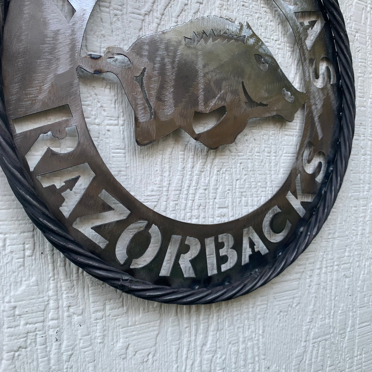 12", 18", 24", 32" ARKANSAS RAZORBACKS CUSTOM RAW METAL VINTAGE CRAFT WIDE BAND RING TEAM SIGN HANDMADE