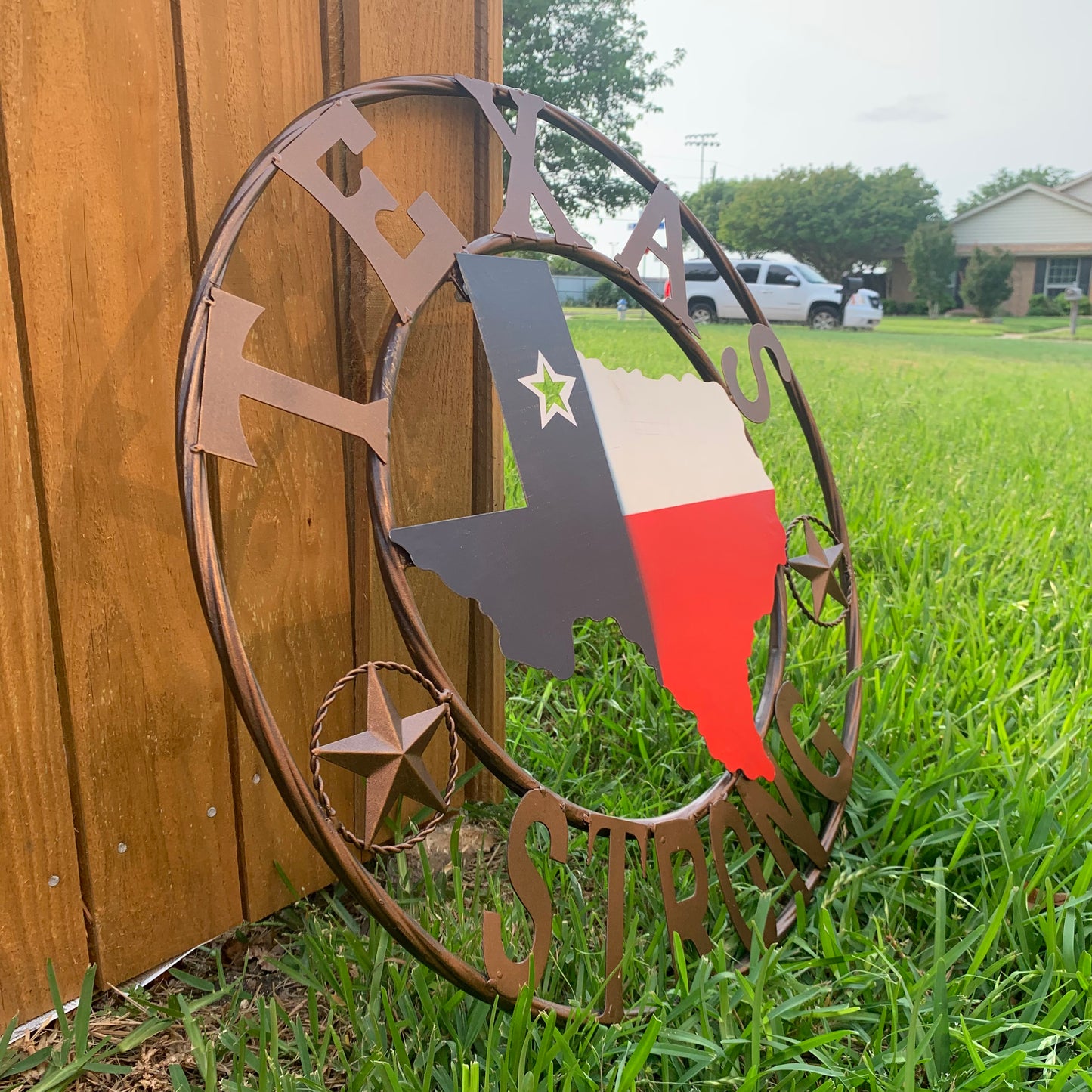 TEXAS STRONG BARN METAL WALL ART SIGN WESTERN HOME DECOR RED WHITE BLUE HANDMADE #EH13213
